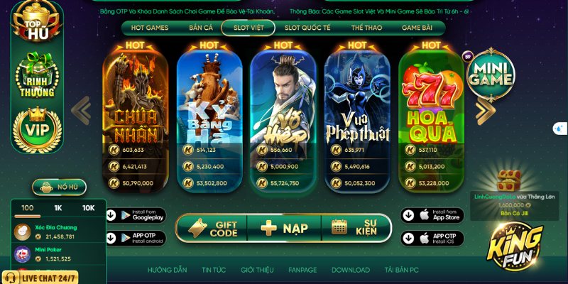 Tổng quan về sảnh Slot Kingfun